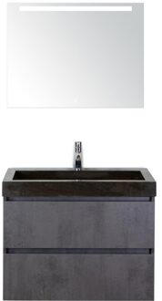 Maxx XL Badmeubelset 80 cm - Beton Antraciet - Wastafel Lucca 1 Kraangat met LED Spiegel