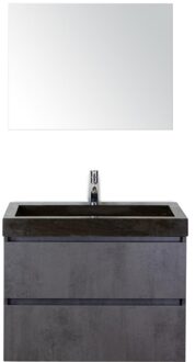 Maxx XL Badmeubelset 80 cm - Beton Antraciet - Wastafel Lucca 1 Kraangat met Spiegel