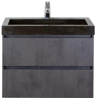 Maxx XL Badmeubelset 80 cm - Beton Antraciet - Wastafel Lucca 1 Kraangat