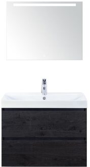 Maxx XL Badmeubelset 80 cm - Black Oak - Wastafel Just 1 Kraangat met LED Spiegel