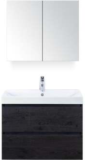 Maxx XL Badmeubelset 80 cm - Black Oak - Wastafel Just 1 Kraangat met Spiegelkast