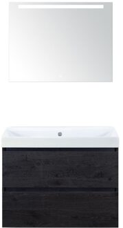 Maxx XL Badmeubelset 80 cm - Black Oak - Wastafel Just Zonder Kraangat met LED Spiegel