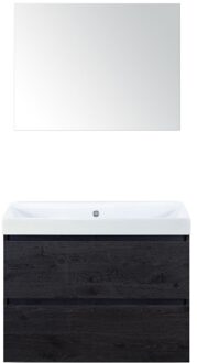 Maxx XL Badmeubelset 80 cm - Black Oak - Wastafel Just Zonder Kraangat met Spiegel