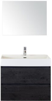 Maxx XL Badmeubelset 80 cm - Black Oak - Wastafel Kube 1 Kraangat met Spiegel