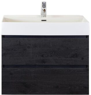 Maxx XL Badmeubelset 80 cm - Black Oak - Wastafel Kube 1 Kraangat