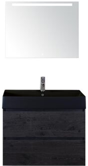 Maxx XL Badmeubelset 80 cm - Black Oak - Wastafel Kube Zwart 1 Kraangat met LED Spiegel