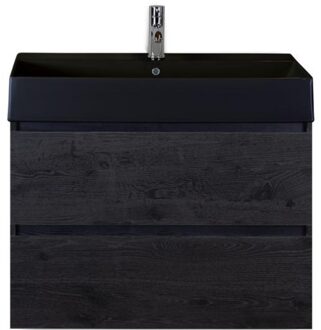 Maxx XL Badmeubelset 80 cm - Black Oak - Wastafel Kube Zwart 1 Kraangat