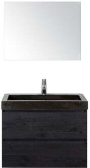 Maxx XL Badmeubelset 80 cm - Black Oak - Wastafel Lucca 1 Kraangat met Spiegel