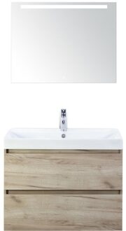 Maxx XL Badmeubelset 80 cm - Craft Oak - Wastafel Just 1 Kraangat met LED Spiegel