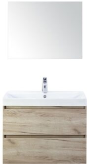 Maxx XL Badmeubelset 80 cm - Craft Oak - Wastafel Just 1 Kraangat met Spiegel