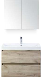 Maxx XL Badmeubelset 80 cm - Craft Oak - Wastafel Just 1 Kraangat met Spiegelkast