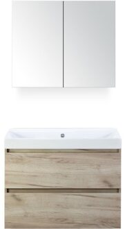 Maxx XL Badmeubelset 80 cm - Craft Oak - Wastafel Just Zonder Kraangat met Spiegelkast