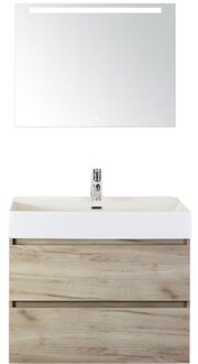 Maxx XL Badmeubelset 80 cm - Craft Oak - Wastafel Kube 1 Kraangat met Sence Spiegel