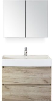 Maxx XL Badmeubelset 80 cm - Craft Oak - Wastafel Kube 1 Kraangat met Spiegelkast