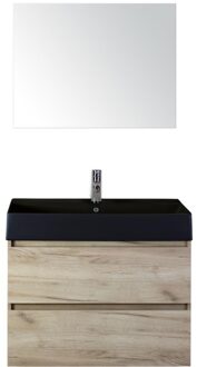 Maxx XL Badmeubelset 80 cm - Craft Oak - Wastafel Kube Zwart 1 Kraangat met Spiegel