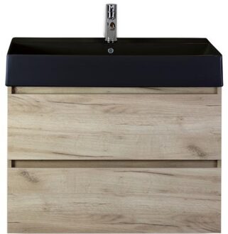 Maxx XL Badmeubelset 80 cm - Craft Oak - Wastafel Kube Zwart 1 Kraangat