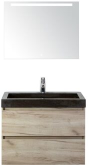 Maxx XL Badmeubelset 80 cm - Craft Oak - Wastafel Lucca 1 Kraangat met LED Spiegel