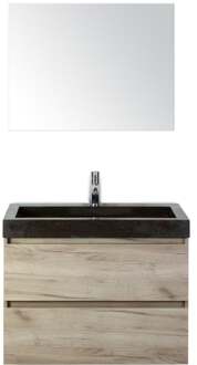 Maxx XL Badmeubelset 80 cm - Craft Oak - Wastafel Lucca 1 Kraangat met Spiegel