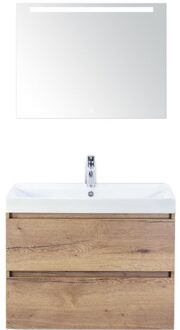 Maxx XL Badmeubelset 80 cm - Natuur Eiken - Wastafel Just 1 Kraangat met LED Spiegel