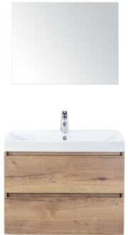 Maxx XL Badmeubelset 80 cm - Natuur Eiken - Wastafel Just 1 Kraangat met Spiegel