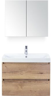 Maxx XL Badmeubelset 80 cm - Natuur Eiken - Wastafel Just 1 Kraangat met Spiegelkast