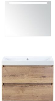 Maxx XL Badmeubelset 80 cm - Natuur Eiken - Wastafel Just Zonder Kraangat met LED Spiegel