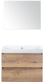 Maxx XL Badmeubelset 80 cm - Natuur Eiken - Wastafel Just Zonder Kraangat met Spiegel