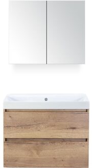 Maxx XL Badmeubelset 80 cm - Natuur Eiken - Wastafel Just Zonder Kraangat met Spiegelkast