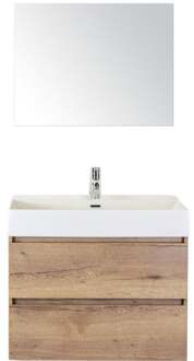 Maxx XL Badmeubelset 80 cm - Natuur Eiken - Wastafel Kube 1 Kraangat met Spiegel