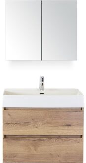 Maxx XL Badmeubelset 80 cm - Natuur Eiken - Wastafel Kube 1 Kraangat met Spiegelkast