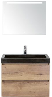 Maxx XL Badmeubelset 80 cm - Natuur Eiken - Wastafel Lucca 1 Kraangat met LED Spiegel