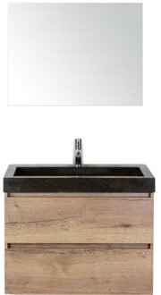 Maxx XL Badmeubelset 80 cm - Natuur Eiken - Wastafel Lucca 1 Kraangat met Spiegel