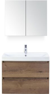 Maxx XL Badmeubelset 80 cm - Tabacco - Wastafel Just 1 Kraangat met Spiegelkast