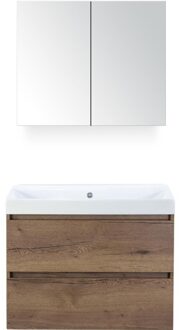 Maxx XL Badmeubelset 80 cm - Tabacco - Wastafel Just Zonder Kraangat met Spiegelkast