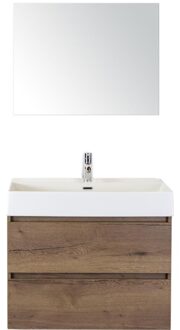 Maxx XL Badmeubelset 80 cm - Tabacco - Wastafel Kube 1 Kraangat met Spiegel