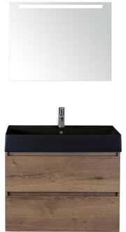 Maxx XL Badmeubelset 80 cm - Tabacco - Wastafel Kube Zwart 1 Kraangat met LED Spiegel