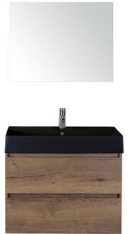 Maxx XL Badmeubelset 80 cm - Tabacco - Wastafel Kube Zwart 1 Kraangat met Spiegel