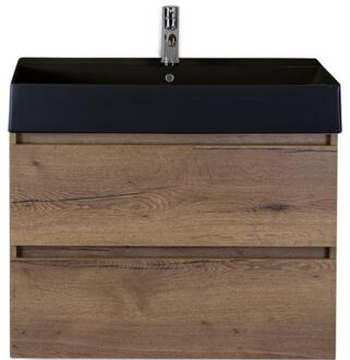 Maxx XL Badmeubelset 80 cm - Tabacco - Wastafel Kube Zwart 1 Kraangat