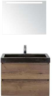 Maxx XL Badmeubelset 80 cm - Tabacco - Wastafel Lucca 1 Kraangat met LED Spiegel