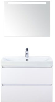 Maxx XL Badmeubelset 80 cm - Wit Hoogglans - Wastafel Just 1 Kraangat met LED Spiegel