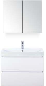 Maxx XL Badmeubelset 80 cm - Wit Hoogglans - Wastafel Just 1 Kraangat met Spiegelkast