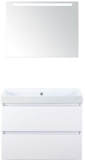 Maxx XL Badmeubelset 80 cm - Wit Hoogglans - Wastafel Just Zonder Kraangat met LED Spiegel