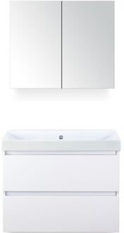 Maxx XL Badmeubelset 80 cm - Wit Hoogglans - Wastafel Just Zonder Kraangat met Spiegelkast