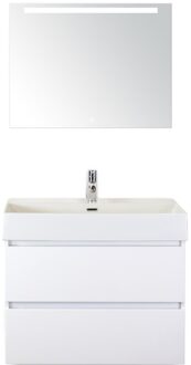 Maxx XL Badmeubelset 80 cm - Wit Hoogglans - Wastafel Kube 1 Kraangat met Sence Spiegel