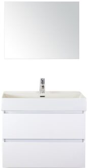 Maxx XL Badmeubelset 80 cm - Wit Hoogglans - Wastafel Kube 1 Kraangat met Spiegel