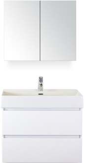Maxx XL Badmeubelset 80 cm - Wit Hoogglans - Wastafel Kube 1 Kraangat met Spiegelkast