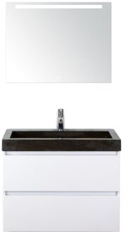 Maxx XL Badmeubelset 80 cm - Wit Hoogglans - Wastafel Lucca 1 Kraangat met LED Spiegel