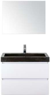 Maxx XL Badmeubelset 80 cm - Wit Hoogglans - Wastafel Lucca 1 Kraangat met Spiegel