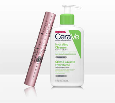 Maybelline CeraVe Hydrating Hyaluronic Acid Cleanser and Maybelline Sky High Mascara Duo for Dry Skin