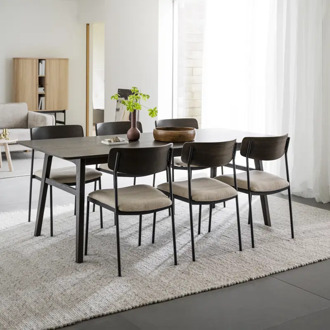 Maymont eetkamerstoel donkerbruin - met beige stoffen zitting